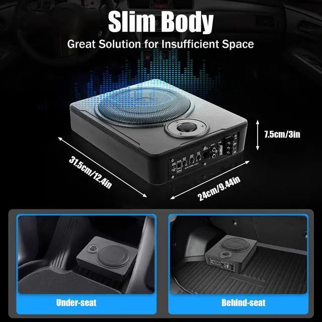 Alt view image 5 of 6 - Slim Underseat Subwoofer, 300w Max Powered Car Subwoofer, 8 Inch Compact Car Audio Speaker with Built-in Amplifier, Small Subwoofer for Cars Trucks Jeets