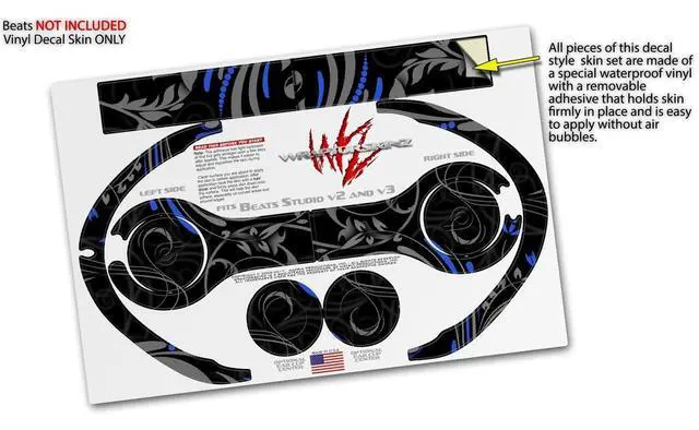 Alt view image 3 of 4 - Skin Decal Wrap Compatible with Beats Studio 2 and 3 Wired and Wirelesss Twisted Garden Gray and Blue Skin Only Headphones NOT Included