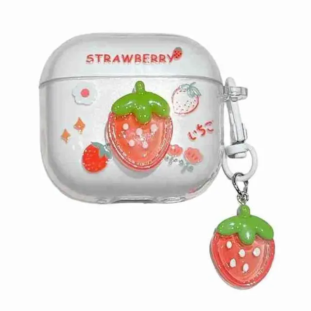 Main image of Compatible with AirPods 4, Fashion Slim Fit Cover Clear Strawberry Accessories Case for AirPods 4 with Pendant