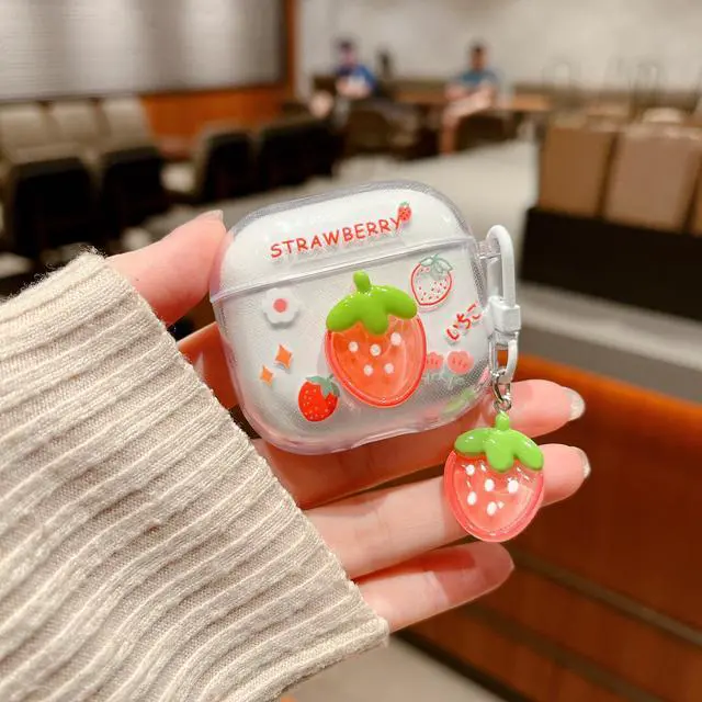 Alt view image 4 of 4 - Compatible with AirPods 4, Fashion Slim Fit Cover Clear Strawberry Accessories Case for AirPods 4 with Pendant