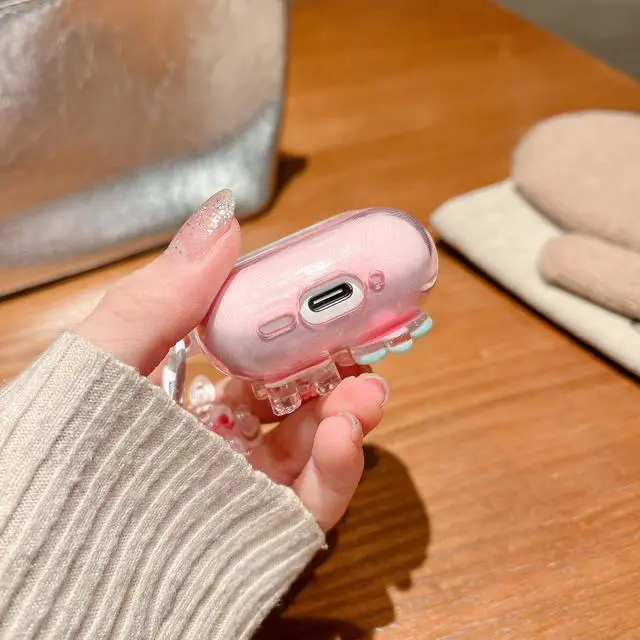 Alt view image 3 of 4 - Compatible with AirPods 4, Fashion Slim Fit Cover Clear Strawberry Accessories Case for AirPods 4 with Pendant