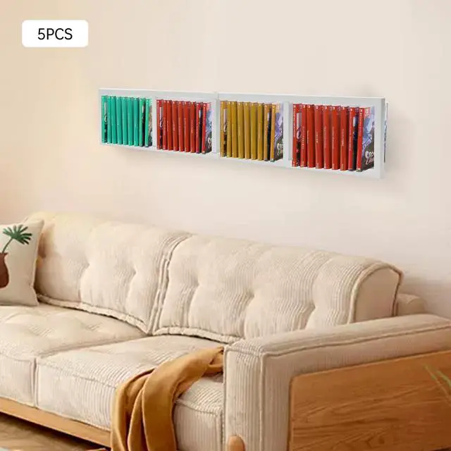 Alt view image 4 of 7 - Media Storage Rack - Wall Mount 34 Inch Open Design CD Storage Shelve - CD DVD Organizer Metal Floating Shelf - Cube Storage Media Shelf and Video Game Organizer - for Home Study Bedroom (5, White)