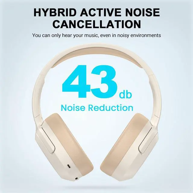 Alt view image 5 of 7 - W820NB Plus Active Noise Cancelling Headphones, Wireless Over Ear Headphones with Hi-Res Sound, 49H Playtime, Bluetooth Headphones with Comfortable Fit, Custom EQ via App, Ivory