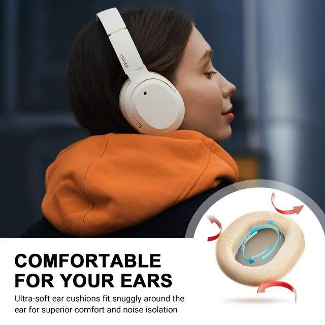 Alt view image 7 of 7 - W820NB Plus Active Noise Cancelling Headphones, Wireless Over Ear Headphones with Hi-Res Sound, 49H Playtime, Bluetooth Headphones with Comfortable Fit, Custom EQ via App, Ivory