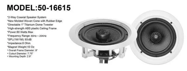 Alt view image 3 of 3 - 6" Ceiling Speaker Pair - with 30W Stereo Amplifier and Bluetooth