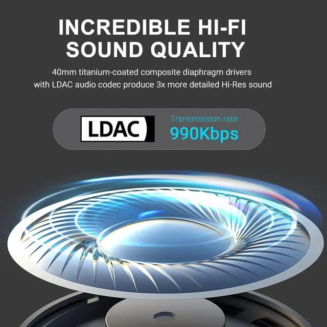 Alt view image 4 of 6 - W820NB Plus Active Noise Cancelling Headphones, Wireless Over Ear Headphones with Hi-Res Sound, 49H Playtime, Bluetooth Headphones with Comfortable Fit, Custom EQ via App, Grey