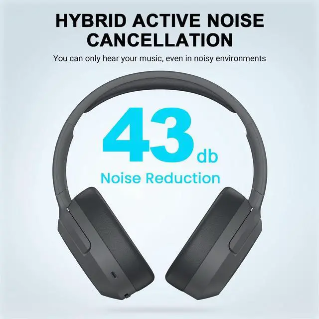 Alt view image 5 of 6 - W820NB Plus Active Noise Cancelling Headphones, Wireless Over Ear Headphones with Hi-Res Sound, 49H Playtime, Bluetooth Headphones with Comfortable Fit, Custom EQ via App, Grey