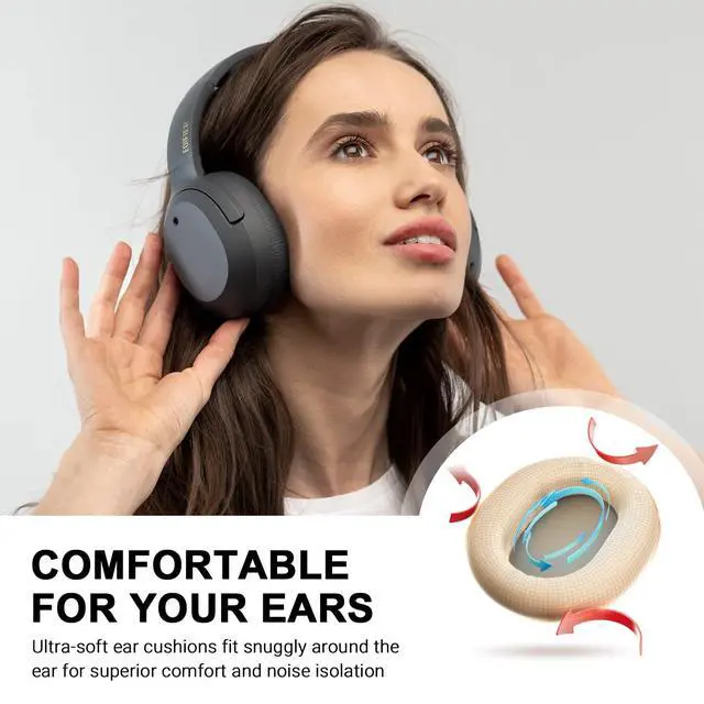 Alt view image 6 of 6 - W820NB Plus Active Noise Cancelling Headphones, Wireless Over Ear Headphones with Hi-Res Sound, 49H Playtime, Bluetooth Headphones with Comfortable Fit, Custom EQ via App, Grey