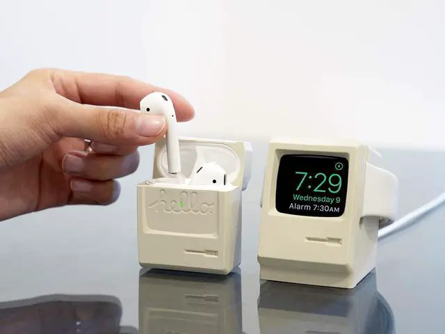 Alt view image 2 of 7 - AW3 Silicone Case for AirPods 1 & 2 | Classic Monitor Design, Visible LED Light, Premium Silicone Case (Classic White)
