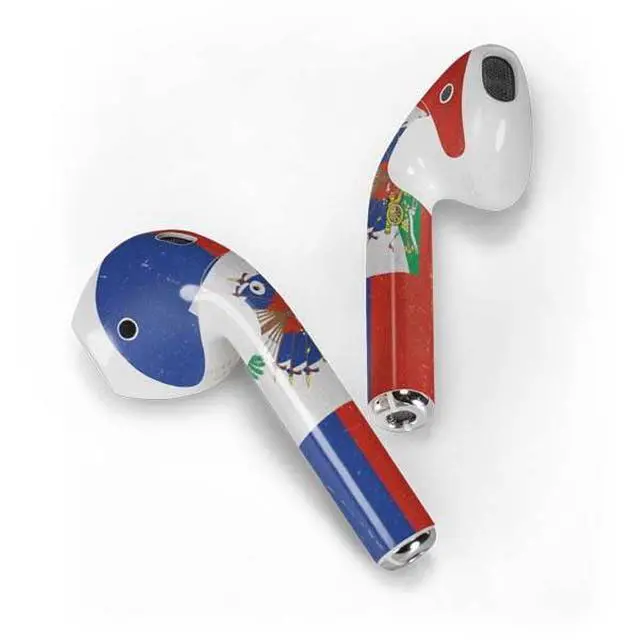 Alt view image 2 of 4 - Decal Audio Skin Compatible with Apple AirPods - Haitian Flag Distressed Design