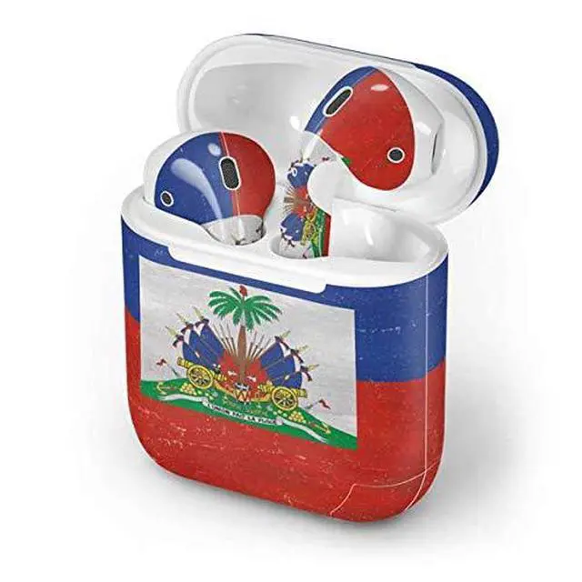 Alt view image 4 of 4 - Decal Audio Skin Compatible with Apple AirPods - Haitian Flag Distressed Design