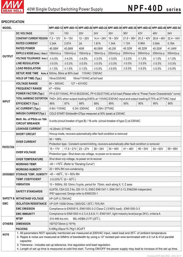 Alt view image 3 of 7 - MW NPF-40D-12 12V 3.34A 40W Single Output Switching with PFC LED Power Supply