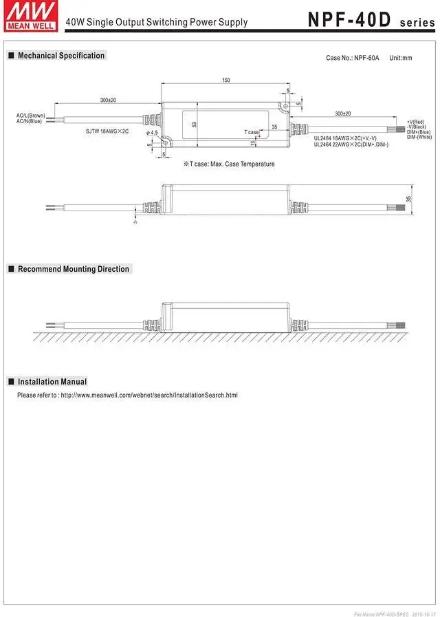 Alt view image 7 of 7 - MW NPF-40D-12 12V 3.34A 40W Single Output Switching with PFC LED Power Supply