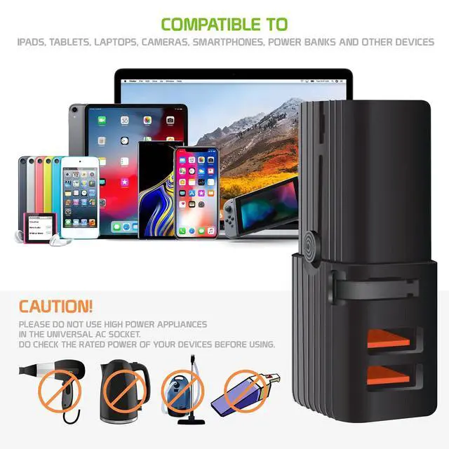 Alt view image 3 of 7 - Dual Universal USB Adapter Works for Micromax Canvas Juice 3 for Worldwide Power and Travel Between US/EU/CN/AUS/NZ/UK
