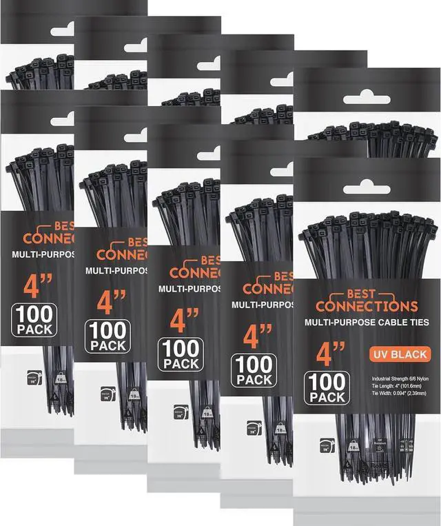 Main image of Black Zip Ties 4 Inch 500 Pack - Self-Locking Nylon Cable Ties 18 Lbs - Multi-Purpose Wire Ties for Cable Management - Indoor & Outdoor