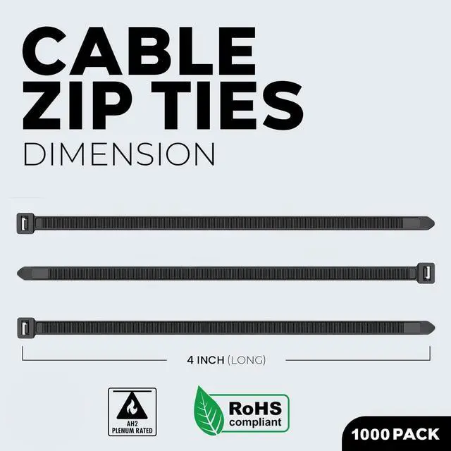 Alt view image 2 of 6 - Black Zip Ties 4 Inch 2000 Pack - Self-Locking Nylon Cable Ties 18 Lbs - Multi-Purpose Wire Ties for Cable Management - Indoor & Outdoor