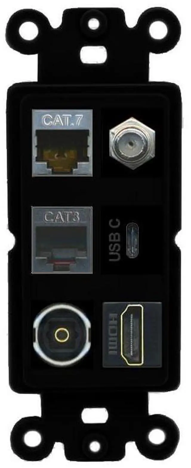 Main image of Cat7 Coax HDMI Phone Toslink USB-C Wall Plate - Rocker Black/Black