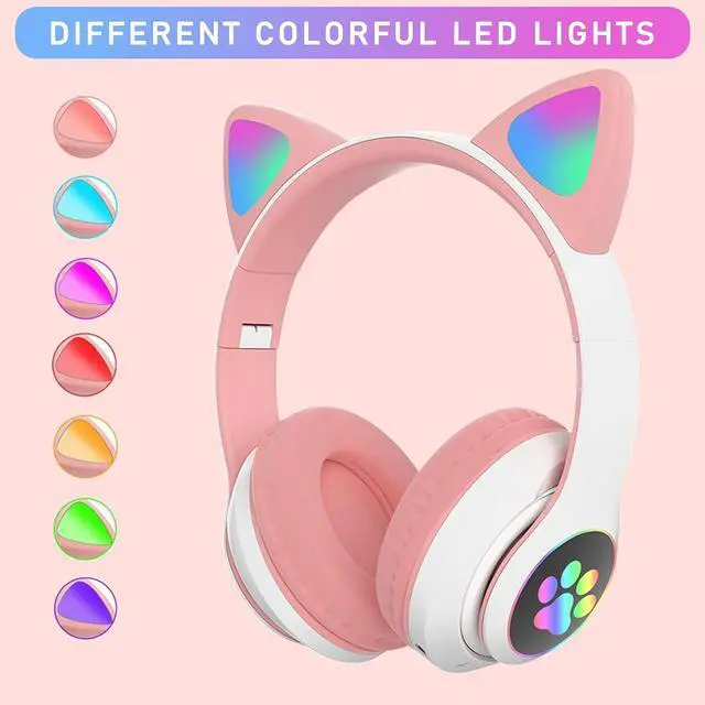 Alt view image 5 of 6 - CAT YOWU Wireless Headphones with Microphone, Over-Ear Bluetooth Cat Ear Headphones for Kids and Teens (Pink)
