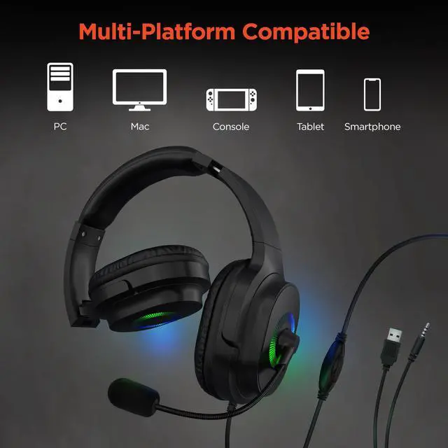 Alt view image 3 of 7 - Wired Gaming Headset with Mic - Noise Cancelling Stereo Headset for Work, Classes & Gaming Sessions - Compatible with PC, Tablets, Consoles, Phones - 3.5mm Jack & PC USB - Black