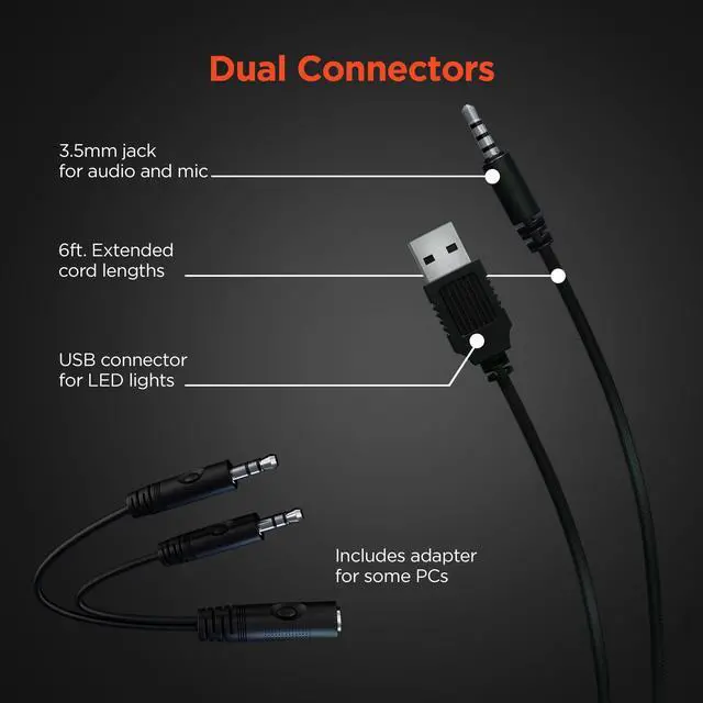 Alt view image 6 of 7 - Wired Gaming Headset with Mic - Noise Cancelling Stereo Headset for Work, Classes & Gaming Sessions - Compatible with PC, Tablets, Consoles, Phones - 3.5mm Jack & PC USB - Black