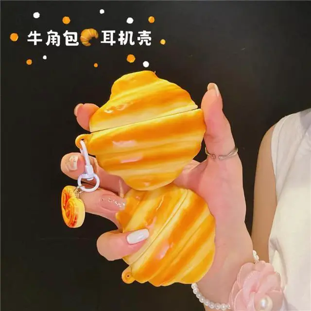 Alt view image 3 of 6 - 3D Croissant Protective Cover, Compatible with AirPods Pro 1st 2nd 3rd Gen & AirPods 1st 4th Gen, Cute Funny Food-Themed Design, Durable Silicone Cover (Yellow,for Airpods 3)