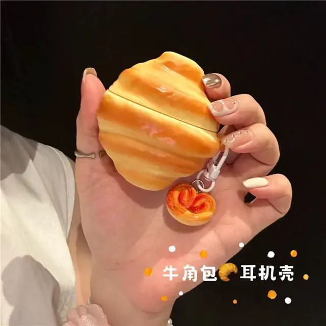 Alt view image 5 of 6 - 3D Croissant Protective Cover, Compatible with AirPods Pro 1st 2nd 3rd Gen & AirPods 1st 4th Gen, Cute Funny Food-Themed Design, Durable Silicone Cover (Yellow,for Airpods 3)
