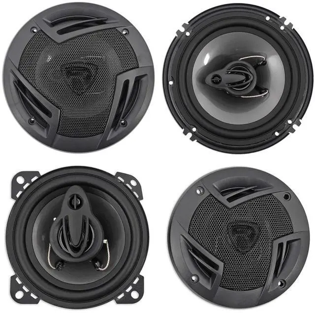 Main image of RV6.3A 6.5" 3-Way Car Audio Speaker Pair with RV4.3A 4" Speakers | 750W Peak / 140W RMS CEA Rated, 4-Ohm, 91 dB, PEI Dome Tweeter, RV4.3A 4" Car Speaker Pair, Grilles Included, 4-items