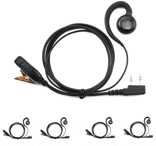 Main image of 5-Pack G-Shaped in-Ear Headphone with Clip on PTT for Kenwood 2 Pin TH-K20A TK-3160 TK-3180 TK-3360 TH-235 NX-320 KPG87D K2