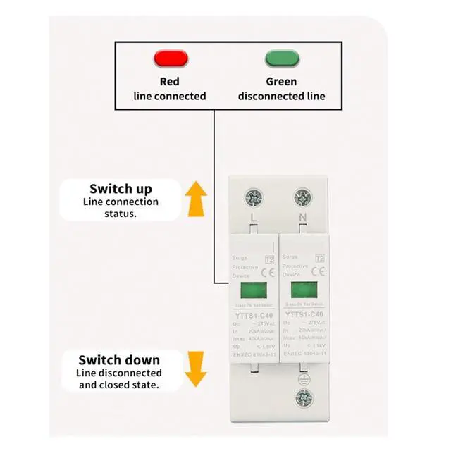 Alt view image 5 of 6 - YTTS1-C40 SPD 2P 275V AC 40KA Surge Protector Lightning Protection Surge Arrester Surge Protective Device