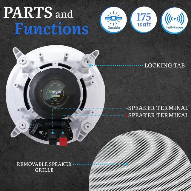 Alt view image 2 of 7 - Set of 4 5.25 Inch 8 Ohm 175 Watts Ceiling Speakers | Flush Mount, in-Wall in-Ceiling 2-Way Mid Bass Woofer Speakers withTitanium Dome Tweeter, Perfect for Home, Office