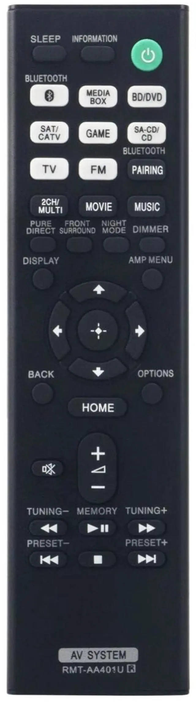 Main image of RMT-AA401U Remote Control for Sony AV Receiver Home Theater System | Use in Living Rooms or Rooms, No programming or pairing needed, Replace Remote Compatible Models STR-DH590 STR-DH790