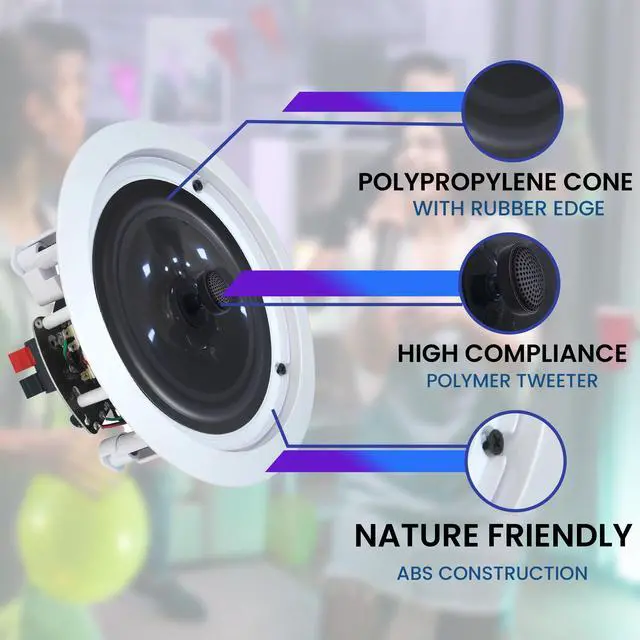 Alt view image 6 of 7 - Set of 4 5.25 Inch 8 Ohm 175 Watts Ceiling Speakers | Flush Mount, in-Wall in-Ceiling 2-Way Mid Bass Woofer Speakers withTitanium Dome Tweeter, Perfect for Home, Office