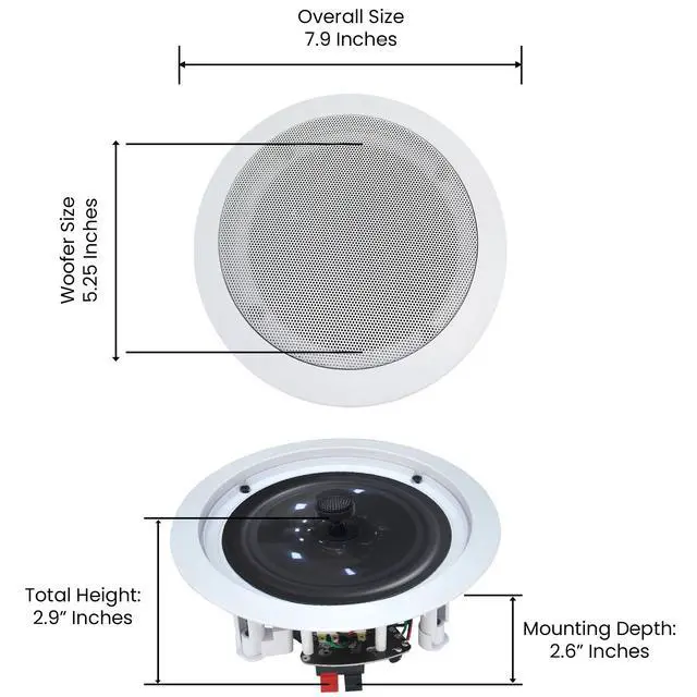 Alt view image 7 of 7 - Set of 4 5.25 Inch 8 Ohm 175 Watts Ceiling Speakers | Flush Mount, in-Wall in-Ceiling 2-Way Mid Bass Woofer Speakers withTitanium Dome Tweeter, Perfect for Home, Office