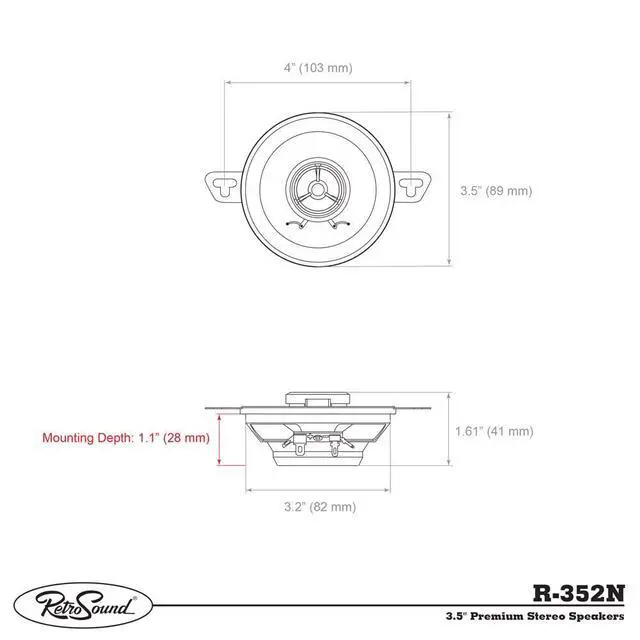 Alt view image 4 of 4 - R-352N Stereo Speakers 3.5" W/Neodymium Magnets W/O Grills (Pair)
