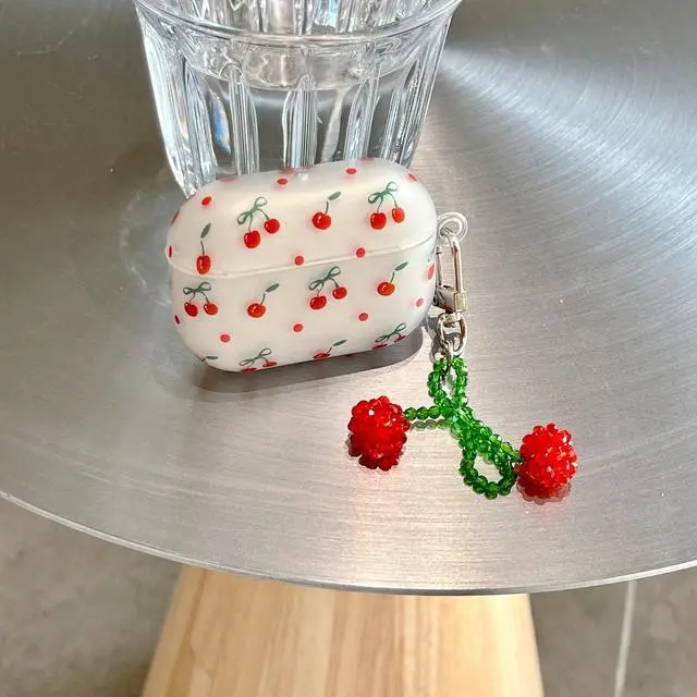 Alt view image 4 of 7 - Case for AirPods Pro 2nd Generation 2022, Fashion Lovely Shiny Slim Fit Cherry Decoration Case Cover Accessories for AirPods Pro 2nd Generation 2022 with Pendant