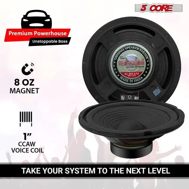 Alt view image 4 of 6 - Car Subwoofer 6 Inch Pair 300W High Powered Vehicle Component Pro Audio Speaker System 4 Ohm 8 Oz Magnet w/High-Temperature CCAW Voice Coil - WF 672 2 PCS