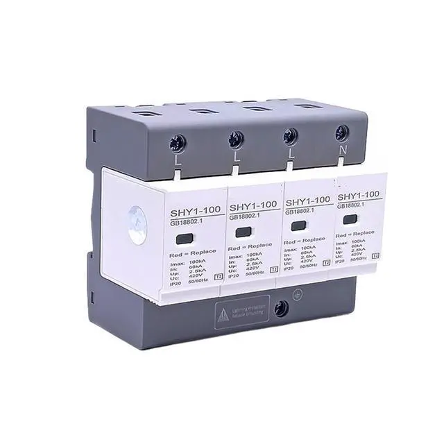 Main image of Arrester Device 1PCS House Lightning Protection Arrester Surge Protector AC 3P+N 40~80KA 60KA~100KA 385V 420V SPD Low-Voltage Protection 4P (Color: 4P 420V AC, Size: 40-80KA)
