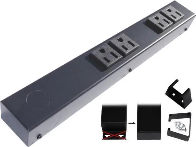 Main image of 12 Hardwired Power Strip (NO Power Cord), 4 Horizontal Outlets (NOT Tamper Resistant), NO Ears (Without mounting tabs on Both Ends), 15A (NOT a 20 Amp Unit), Black