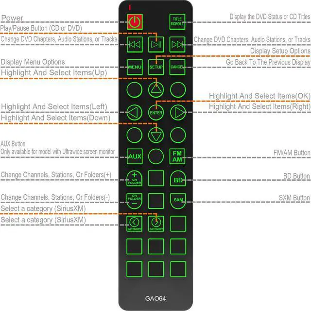 Alt view image 4 of 7 - Replacement Remote Control for Honda Pilot Elite/Touring Rear Entertainment BIU-Ray DVD 39560TG7A01 39560-TG7-A01 2016 2017 2018