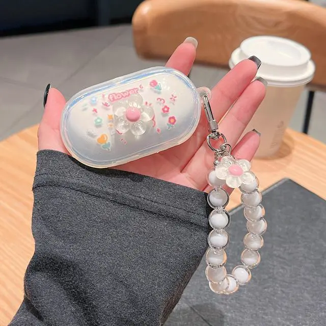 Alt view image 3 of 3 - Earphone Case for Samsung Galaxy Buds+ Plus, Floral Pattern, Unique Design, Blue, Protective Case