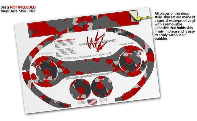 Alt view image 3 of 4 - Skin Decal Wrap Compatible with Beats Studio 2 and 3 Wired and Wirelesss WraptorCamo Old School Camouflage Camo Red Skin Only Headphones NOT Included