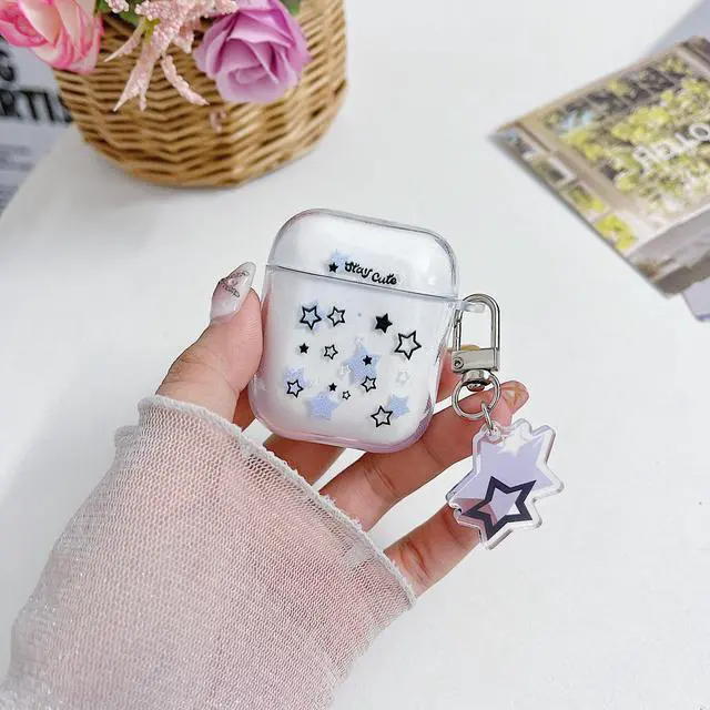 Alt view image 2 of 6 - Compatible with AirPods Pro, Blue Purple Black Star Pattern Case Cover Accessories for AirPods Pro with Pendant for Women Girls