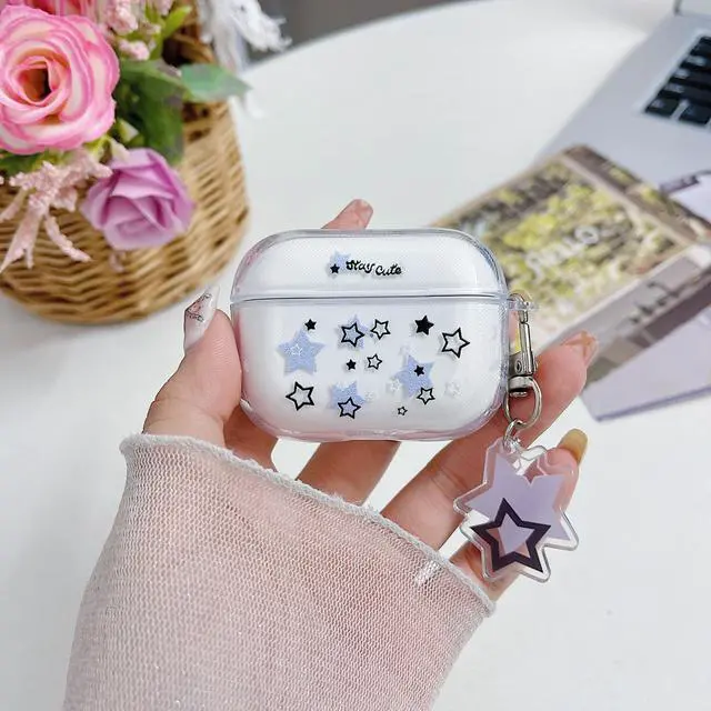 Alt view image 5 of 6 - Compatible with AirPods Pro, Blue Purple Black Star Pattern Case Cover Accessories for AirPods Pro with Pendant for Women Girls