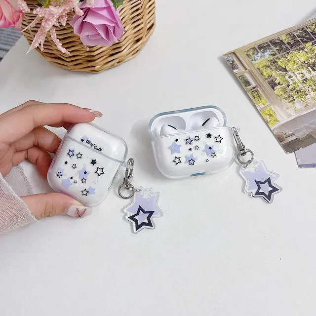 Alt view image 6 of 6 - Compatible with AirPods Pro, Blue Purple Black Star Pattern Case Cover Accessories for AirPods Pro with Pendant for Women Girls