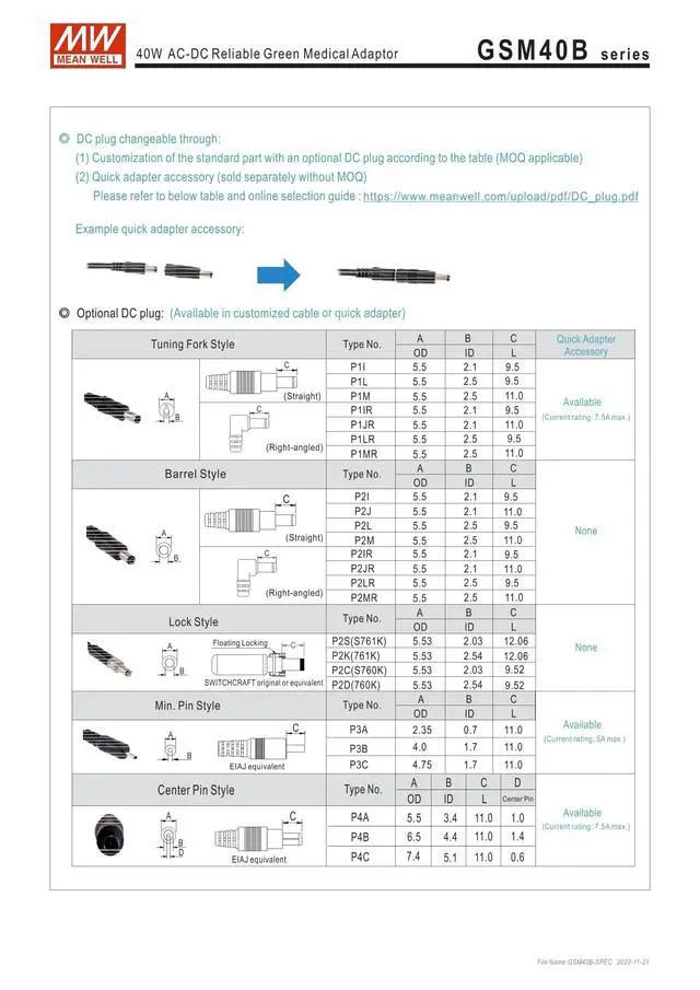 Alt view image 5 of 6 - Mean Well GSM40B12-P1J 40W AC-DC le Medical Adaptor 12V/3.34A