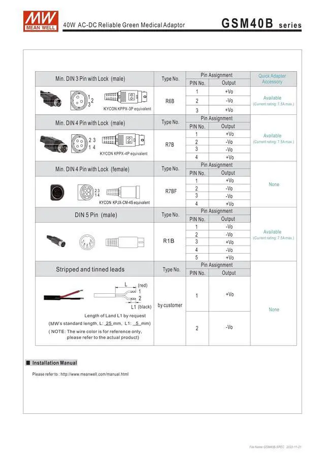 Alt view image 6 of 6 - Mean Well GSM40B12-P1J 40W AC-DC le Medical Adaptor 12V/3.34A