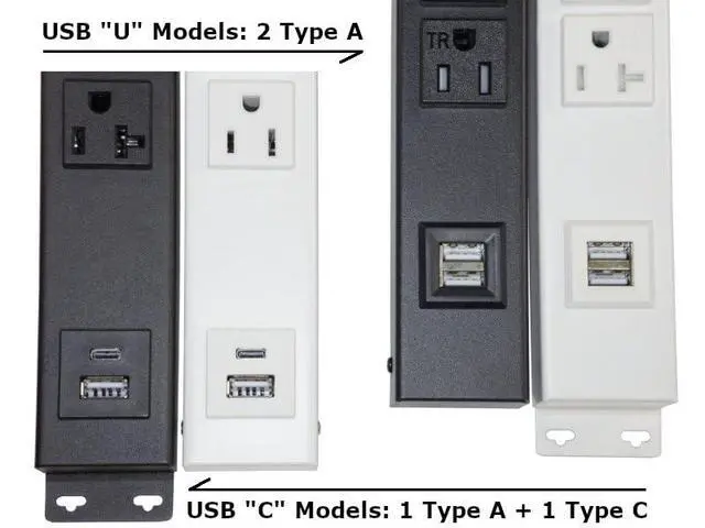 Alt view image 3 of 3 - 12 Hardwired Power Strip (NO Power Cord), 4 Tamper Resistant Outlets (NEMA 5-15R), with Ears (with mounting tabs on Both Ends), 15A (NOT a 20Amp Unit), USB A+C, White