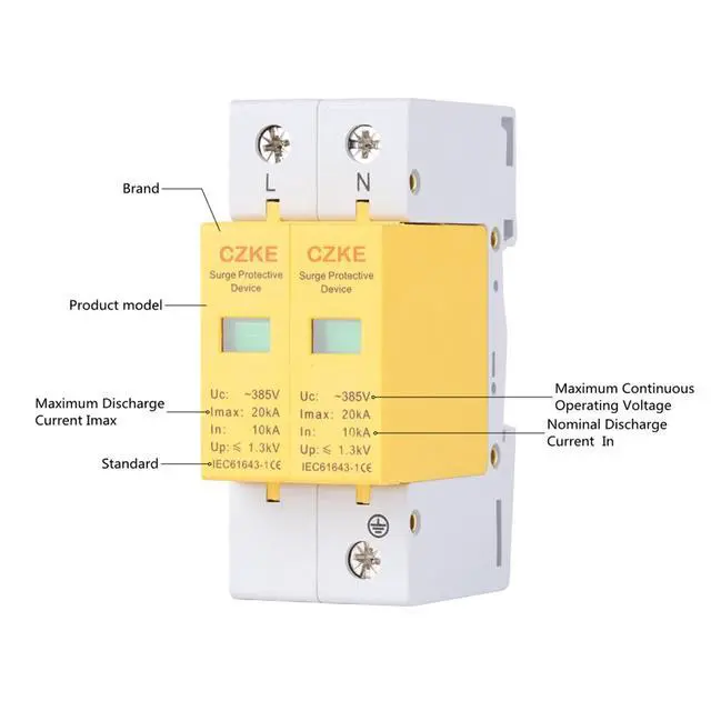 Alt view image 2 of 7 - 2P Surge Protective Device AC SPD 385V House Surge Protector Protective Low-Voltage Arrester Device (Color: 2P, Size: 5-10kA)