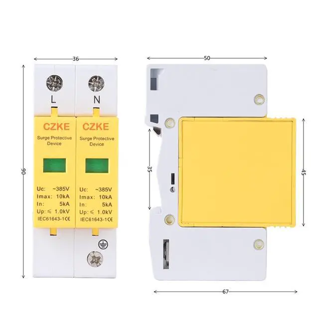 Alt view image 3 of 7 - 2P Surge Protective Device AC SPD 385V House Surge Protector Protective Low-Voltage Arrester Device (Color: 2P, Size: 5-10kA)