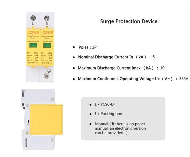 Alt view image 7 of 7 - 2P Surge Protective Device AC SPD 385V House Surge Protector Protective Low-Voltage Arrester Device (Color: 2P, Size: 5-10kA)